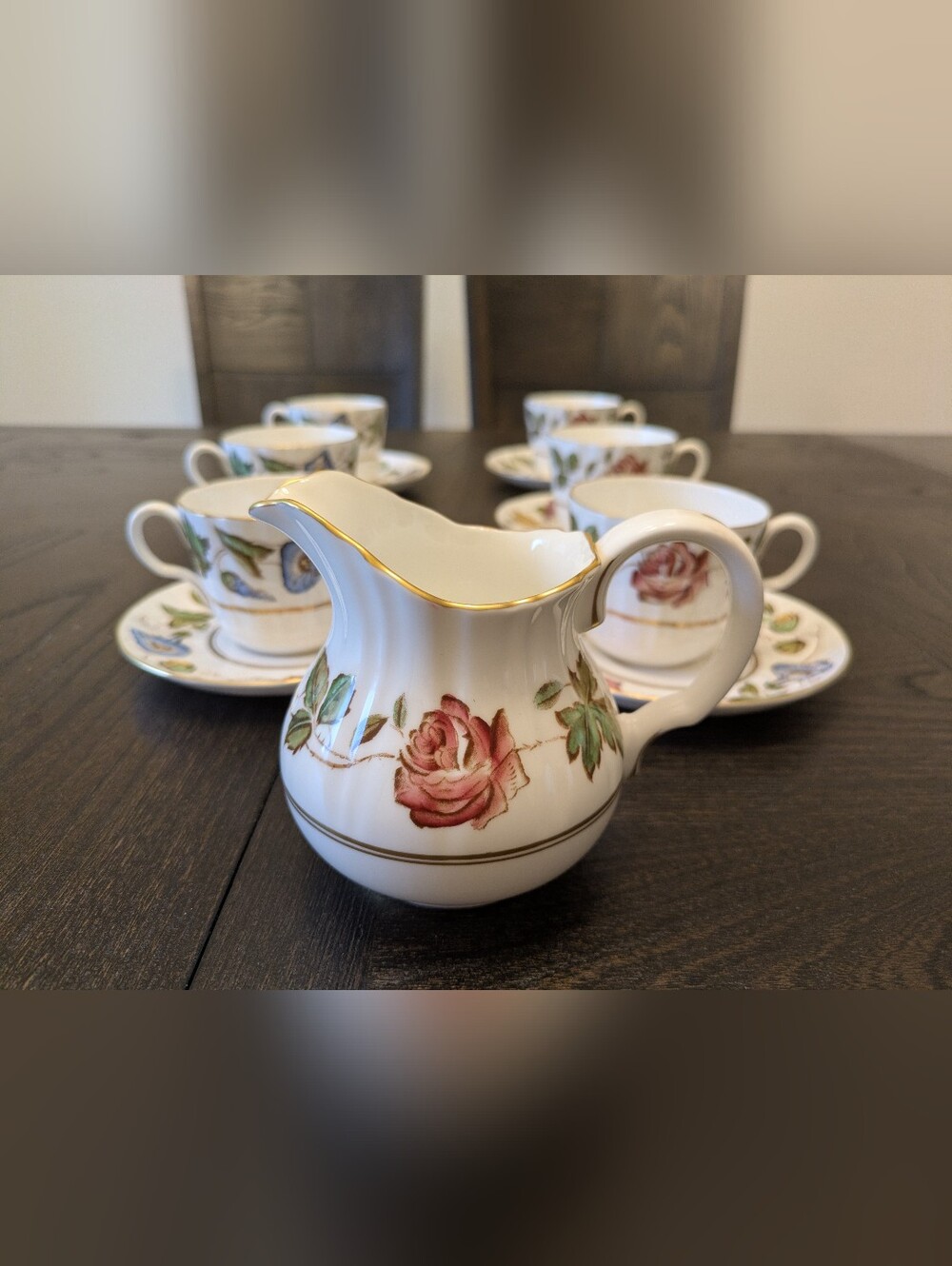 Royal Worcester China - Virginia  - Creamer And Set Of 6 Teacups With Saucers